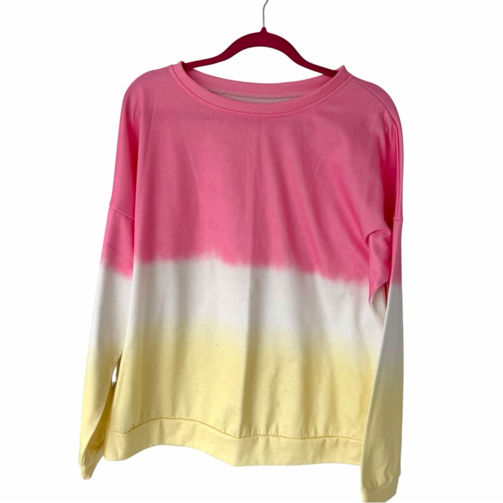 Pink Yellow Ombré Sweatshirt XL Colorblock Pullover Cozy Lounge Top